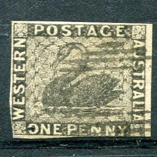 1854 1d black swan fine used. Large to touching ...