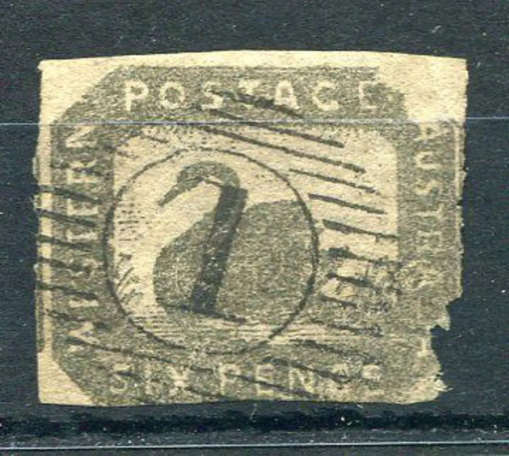 1857 6d grey-black swan fine used by 15 bar 1 ... Image 1++