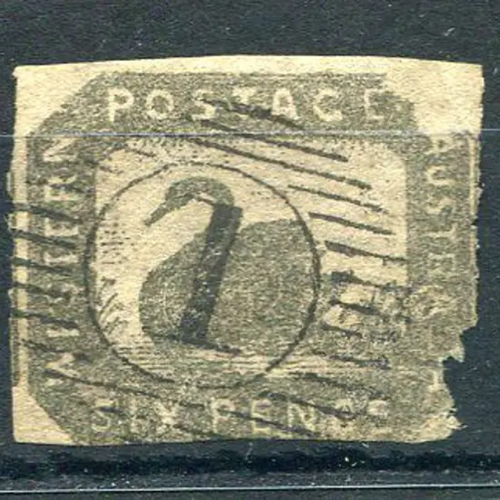 1857 6d grey-black swan fine used by 15 bar 1 ...