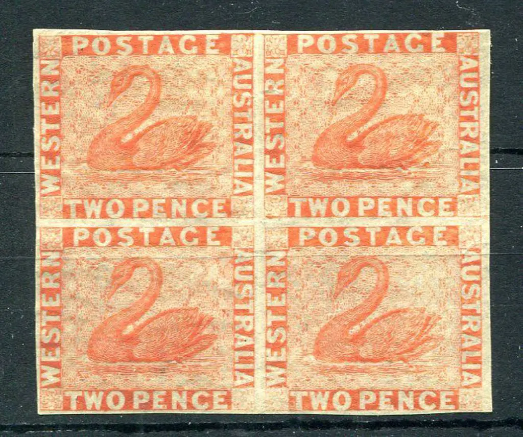 1860 2d orange-vermilion block of 4 with close to ... Image 1++