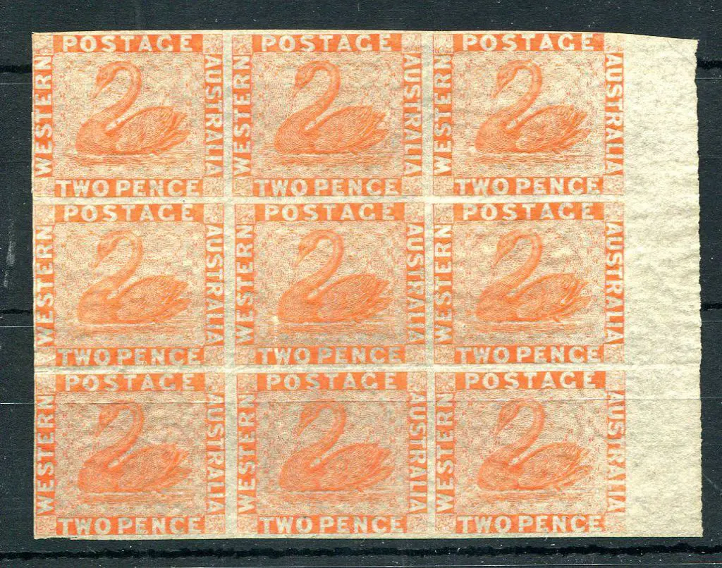 1860 2d orange-vermilion right marginal block of 9 ... Image 1++