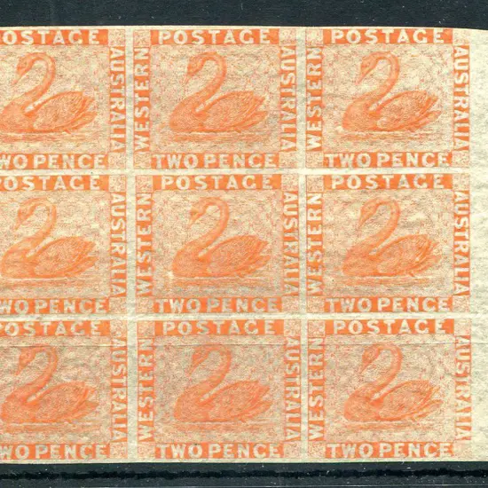 1860 2d orange-vermilion right marginal block of 9 ...