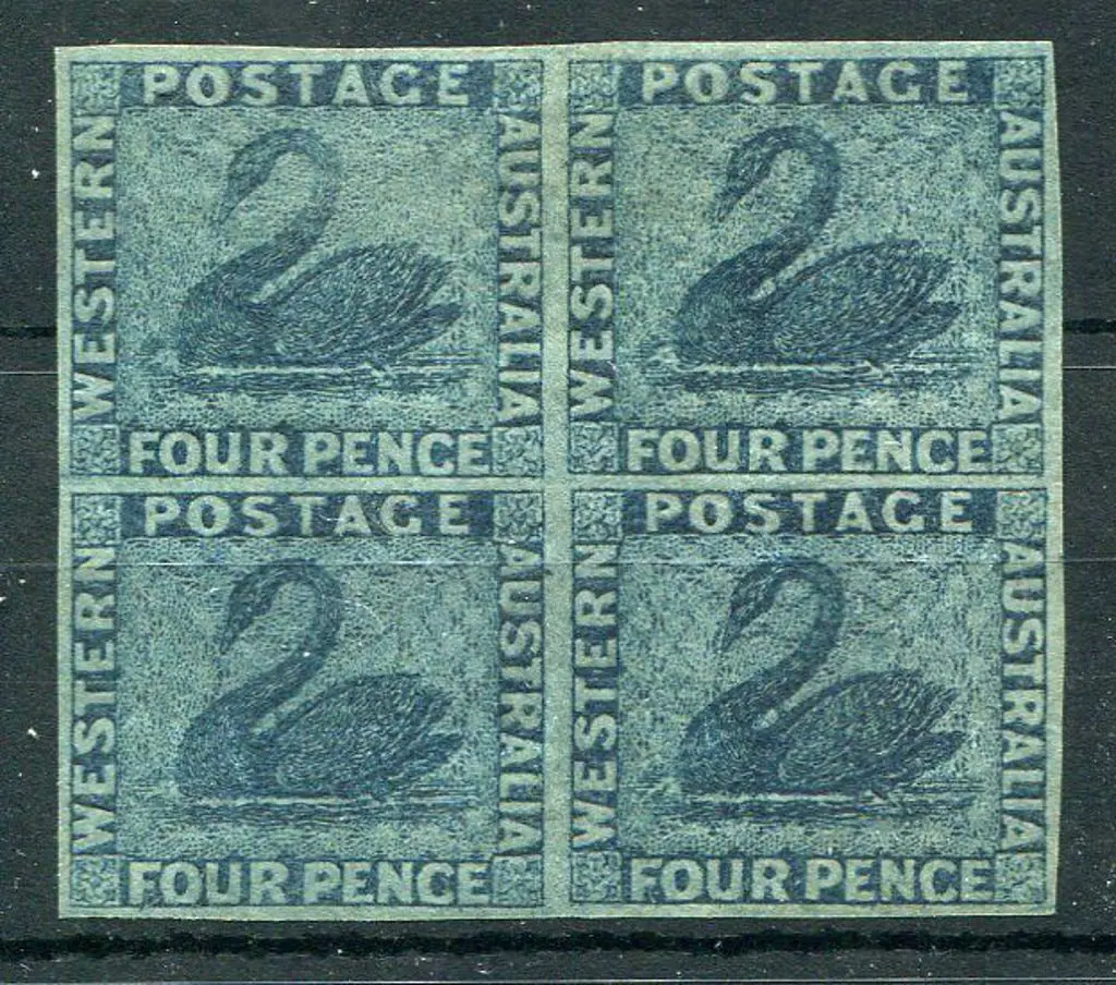 1864 4d blue imperf block of 4 with excellent ... Image 1++