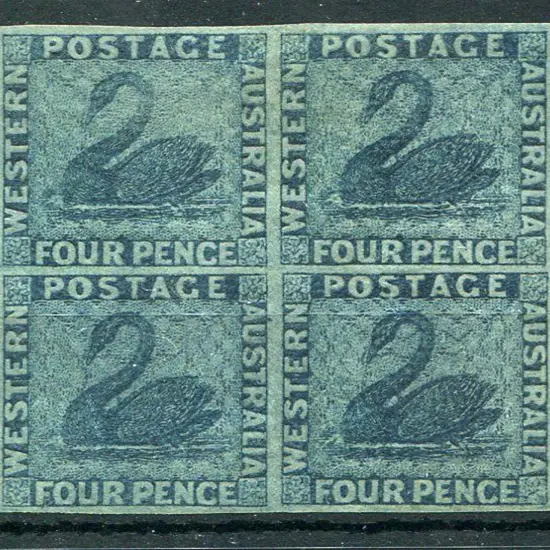1864 4d blue imperf block of 4 with excellent ...