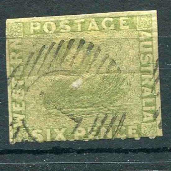 1860/64 6d sage green with roulette clear at base. ...