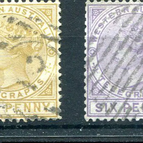 1879 1d bistre & 6d lilac, perf. 14 Telegraph pair ...