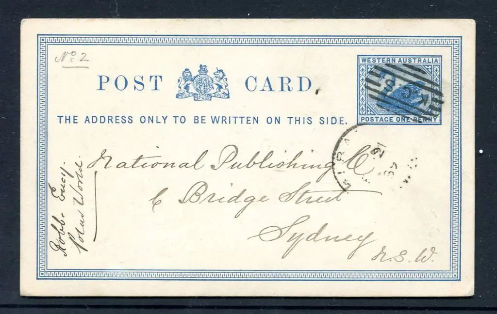 1889 (21st Feb) WA 1d blue swan Postcard PC2 sent ... Image 1++