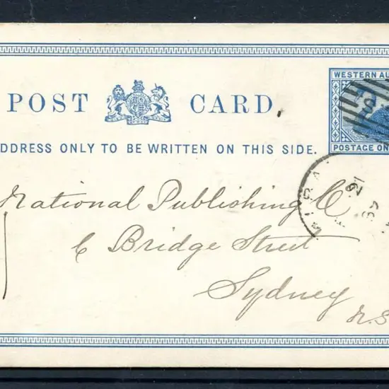 1889 (21st Feb) WA 1d blue swan Postcard PC2 sent ...