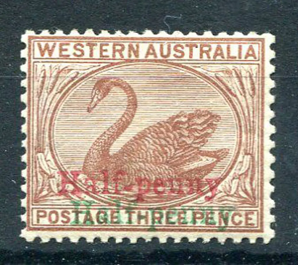 1895 "Half-penny" ovpt on 3d red brown in both red ... Image 1++