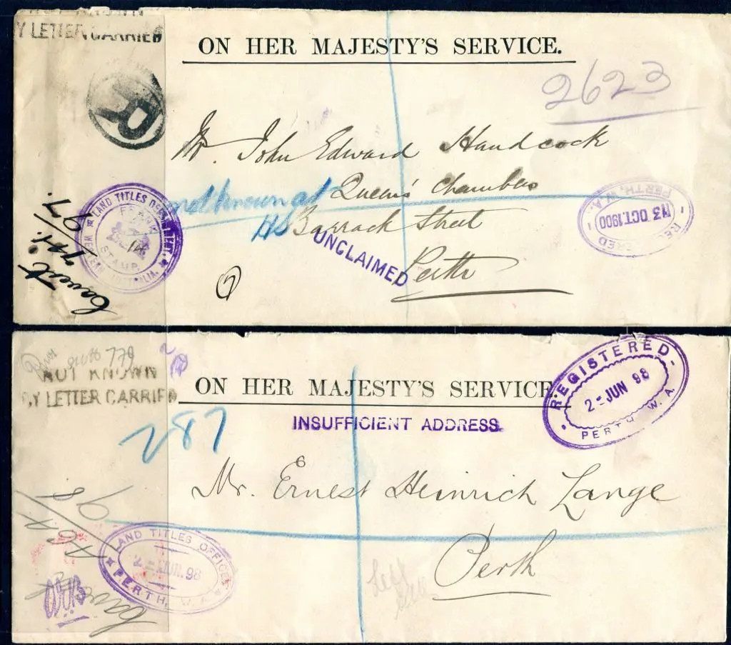 1898 (2nd June) & 1900 (13th Oct) stampless OHMS ... Image 1++