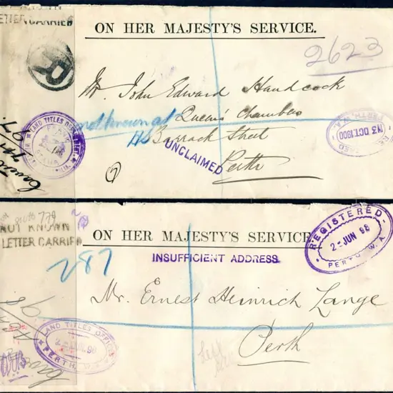 1898 (2nd June) & 1900 (13th Oct) stampless OHMS ...