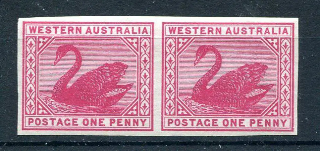 1898 1d carmine imperf horiz plate proof pair on ... Image 1++