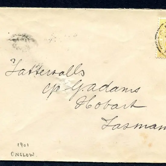 1901 (18th Feb) Onslow to Hobart cover with 2d ...