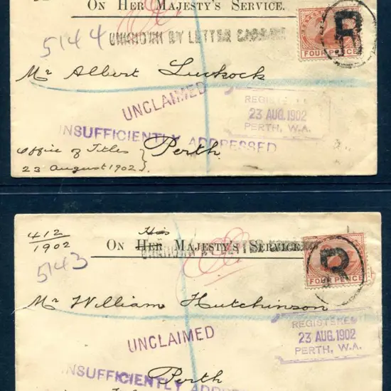 1902 (23rd Aug) OHMS Official covers x 2 both ...