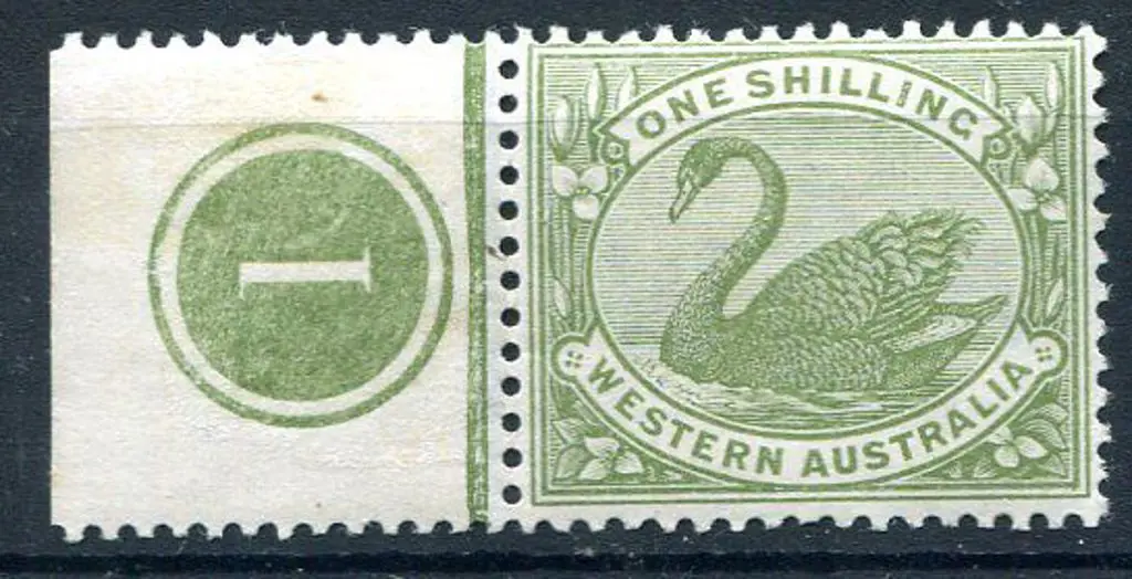 1907 1/- olive-green left margin "plate 1" ... Image 1++