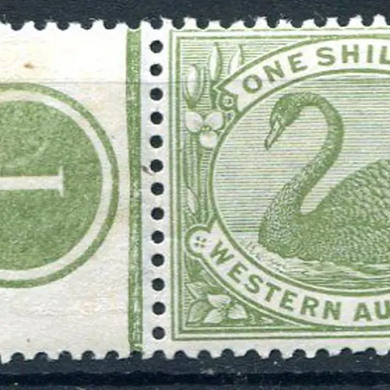 1907 1/- olive-green left margin "plate 1" ...