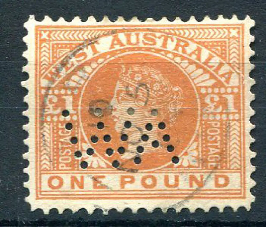 1902/12 £1 orange-brown perfined "WA". Fine used ... Image 1++