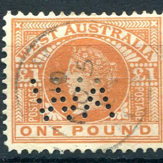 1902/12 £1 orange-brown perfined "WA". Fine used ...