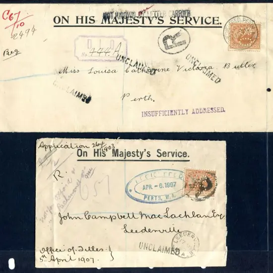 1907/10 OHMS Official covers x 2 both with 1905/12 ...