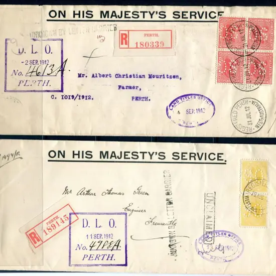 1912 (31st July) long OHMS Regd cover with 1905/12 ...