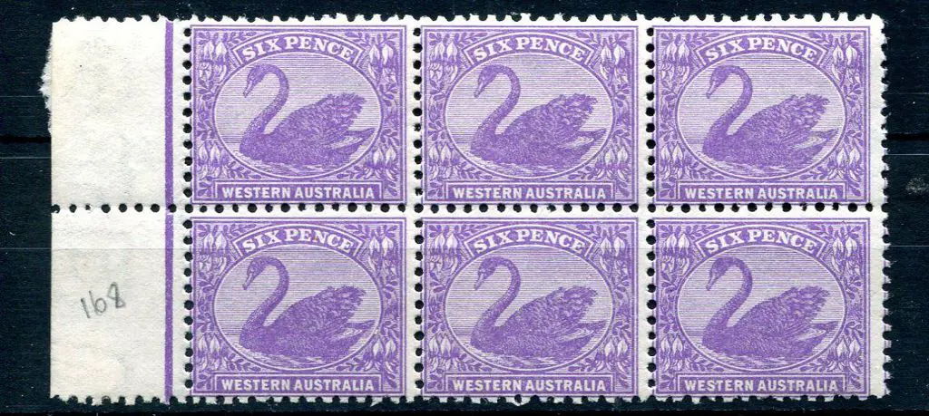 1912 6d bright violet selvedge block of 6. Hinged ... Image 1++
