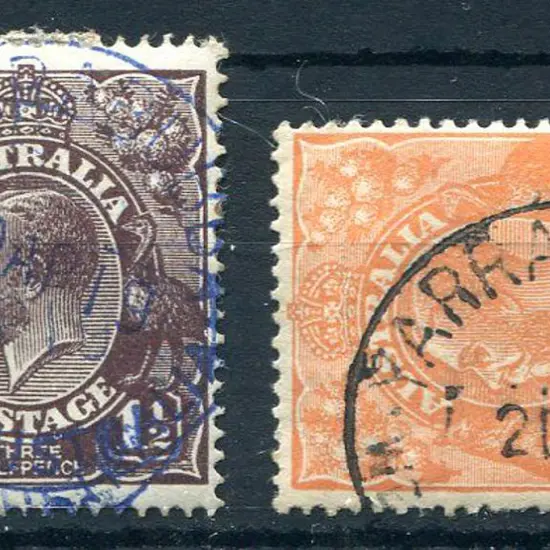 Yarrabubba A28 strikes x 2 on KGV stamps with a ...