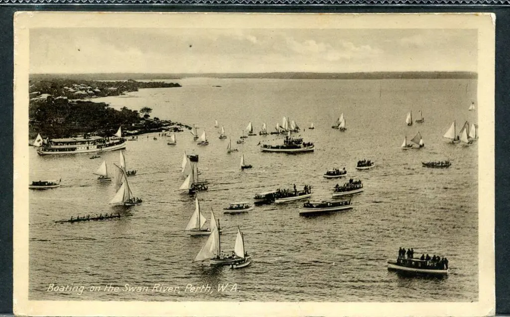 "Boating on the Swan River, Perth WA" b&w printed ... Image 1++
