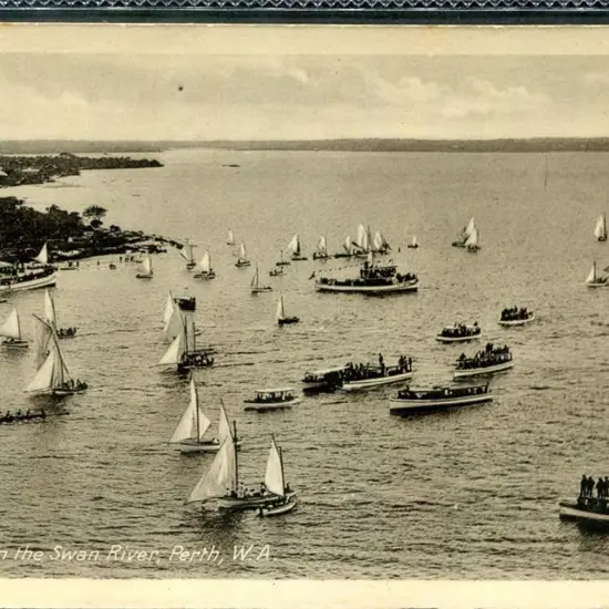 "Boating on the Swan River, Perth WA" b&w printed ...