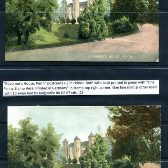 "Governor's House, Perth" postcards x 2 in colour. ...