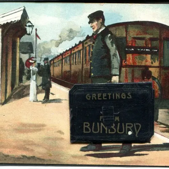 "Greetings from Bunbury" novelty card with porter ...