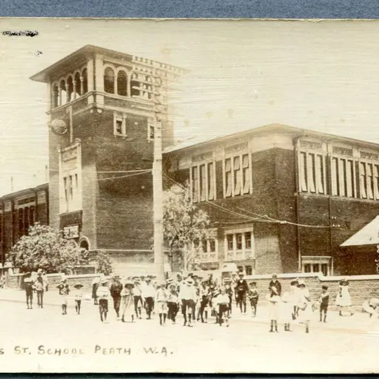 "James St, School Perth WA" b&w photographic card ...