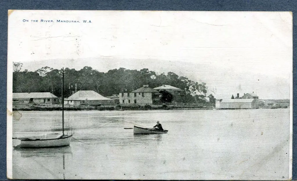 "On the River, Mandurah, WA" b&w postally used to ... Image 1++