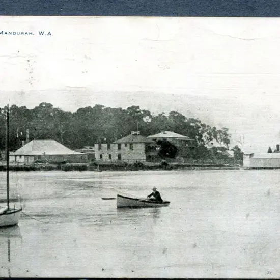 "On the River, Mandurah, WA" b&w postally used to ...