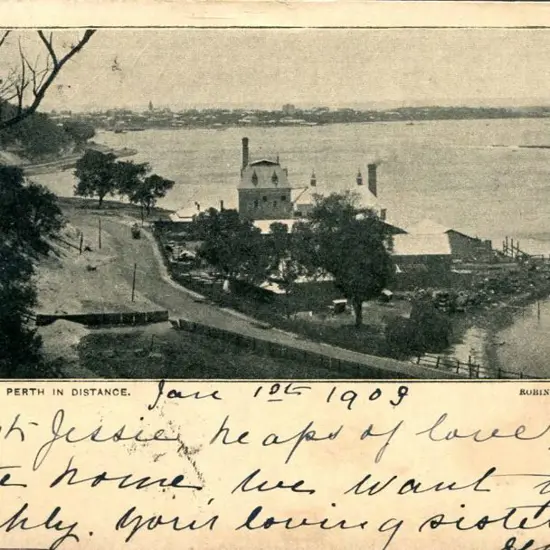 "Swan Brewery, Perth in distance" b&w Robinson ...