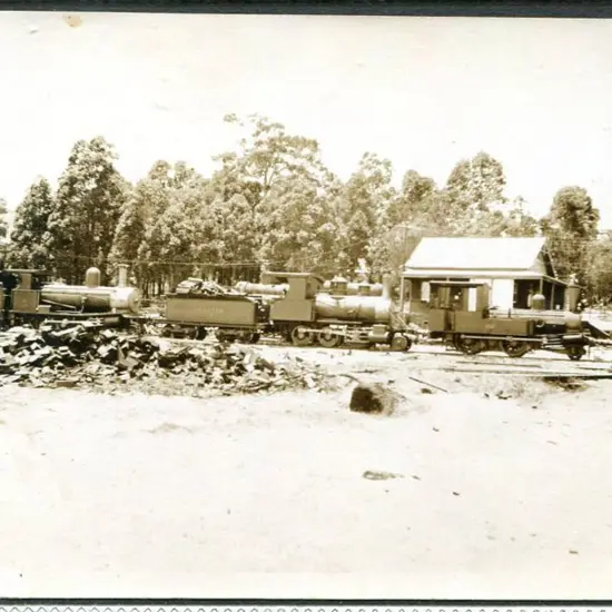 Railway scene showing four small locomotive & ...