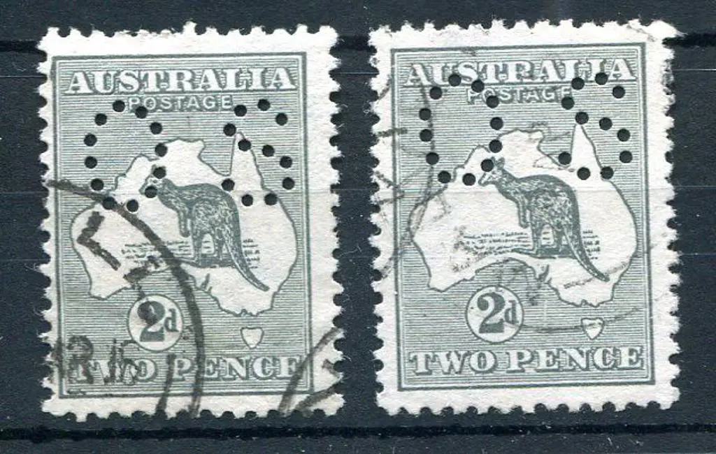 1913 1st Watermark 2d grey x 2 with both perfd ... Image 1++