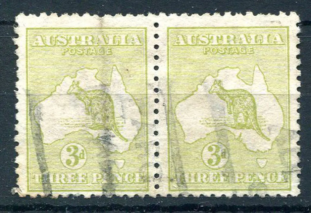 1913 1st Watermark 3d olive in Die I/II used pair ... Image 1++
