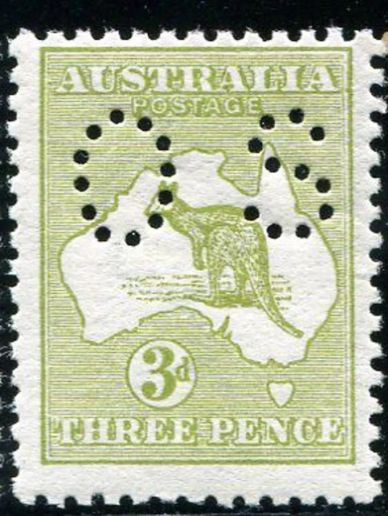 1913 1st Watermark 3d olive perfined small "OS". ... Image 1++