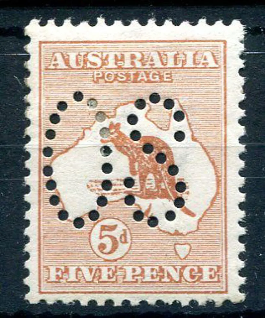 1913 1st Watermark 5d chestnut perfined large ... Image 1++