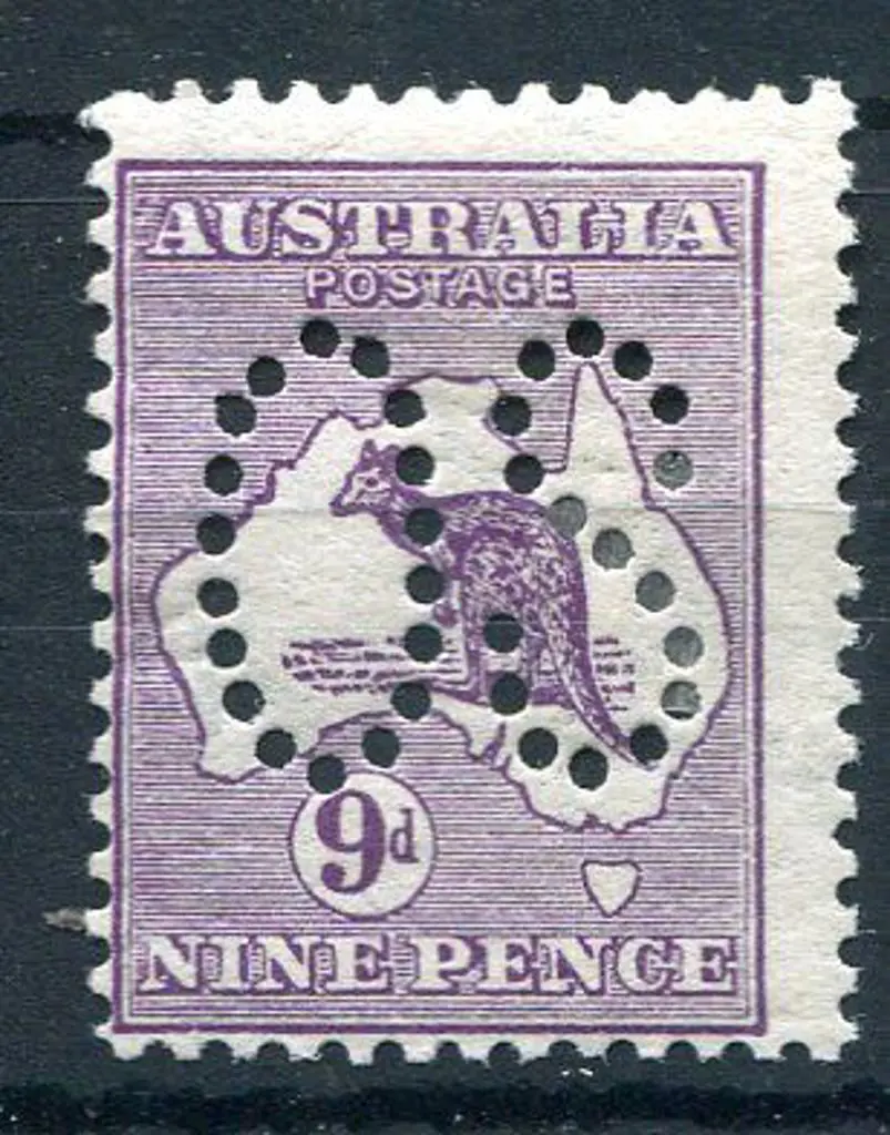1913 1st Watermark 9d violet perfined large "OS". ... Image 1++