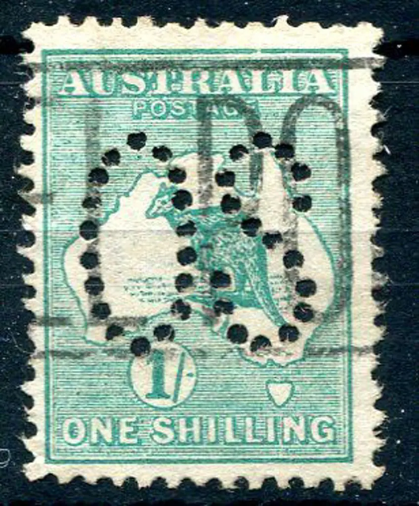 1913 1st Watermark 1/- deep green, perfined large ... Image 1++