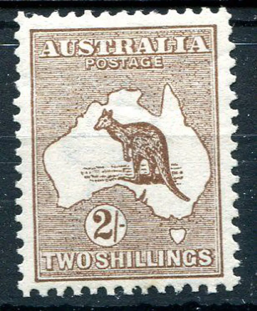 1913 1st Watermark 2/- dark brown. MLH, shortish ... Image 1++