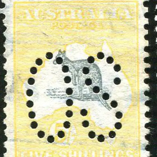 1913 1st Watermark 5/- grey & yellow perfined ...