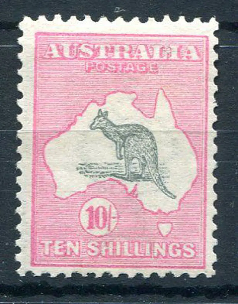 1913 1st Watermark 10/- grey & pink. MLH, centred ... Image 1++