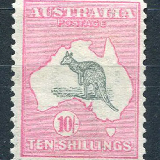 1913 1st Watermark 10/- grey & pink. MLH, centred ...