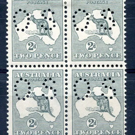 1915 2nd Watermark 2d grey in block of 4 perfined ...