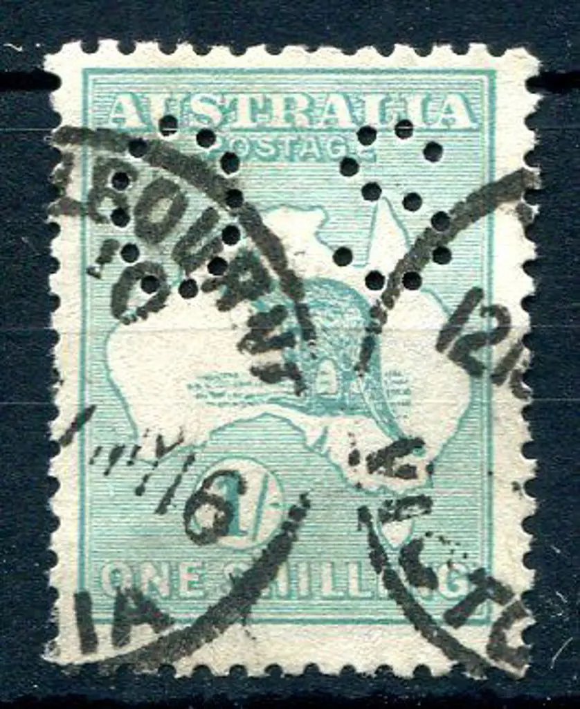 1915 2nd Watermark 1/- green perfined "OS" with ... Image 1++