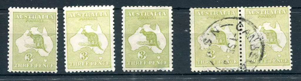 1915/28 3rd Watermark 3d olive shades x 3 all Die ... Image 1++
