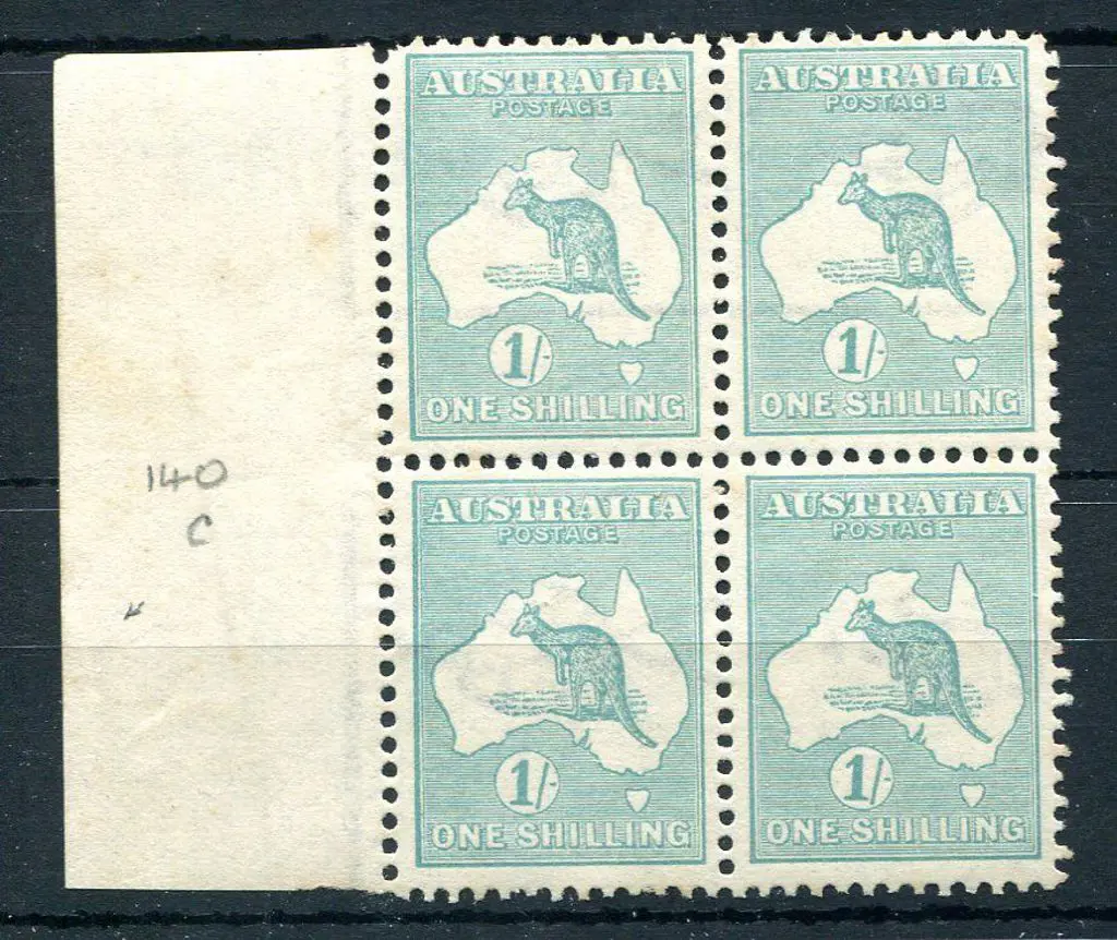 1915/28 3rd Watermark 1/- blue-green left selvedge ... Image 1++