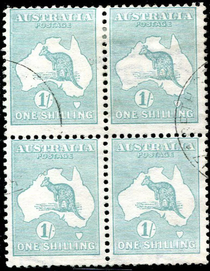 1915/28 3rd Watermark 1/- blue green Die IIb block ... Image 1++